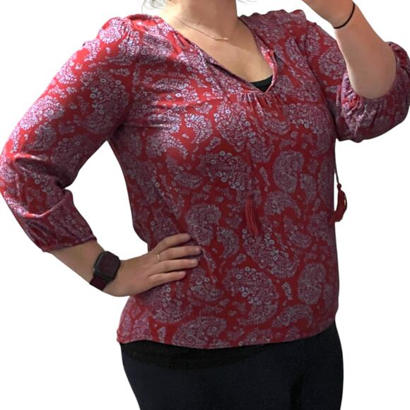 Skies Are Blue (S) Padenia Tassel Detail Split Neck Top - Stitch Fix Blouse - Picture 4 of 13